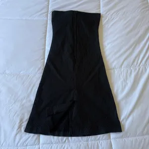 Vintage Y2K Strapless Pinstripe Midi Dress – Corset Style Tailored A-Line Dress w/ Buckle Detail Small thumbnail 4
