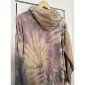 American Eagle Women Tie Dye Oversized Hoodie Purple Tan Side Slit Sweatshirt XS thumbnail 8