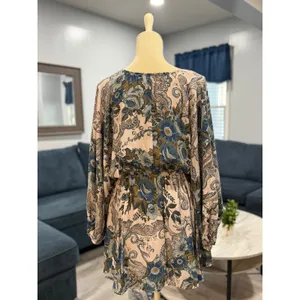 Free People Paisley Floral Mini Dress Small Boho Balloon Sleeve Fall Cottagecore thumbnail 4