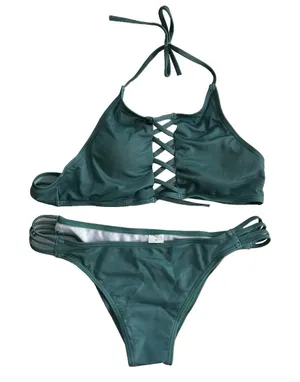 NWT Women’s Strappy Two Piece Bikini Set L Green Beach Summer Resort Vacation thumbnail 1