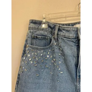 LOFT The Wide Leg Bedazzled Jeans High Rise Statement Denim‎ Size 29 thumbnail 7