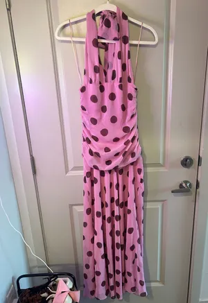 Zara Pink and Brown Polka Dot Maxi Dress Small thumbnail 2