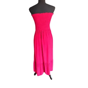 ZESICA Smocked Waist Maxi Dress Maroon Pink Boho Flowy size Large thumbnail 4