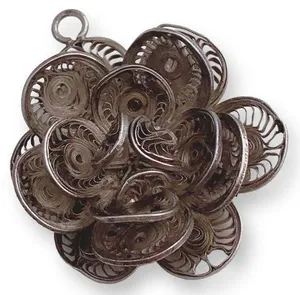 Vintage Handmade Sterling Silver Vintage Dark Tone Filigree Flower Motif Pendant thumbnail 1