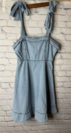 Unbranded Light Blue Denim Tie-Shoulder Dress size large thumbnail 1