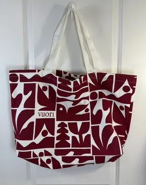 Vuori Canvas Tote Bag and Matching Zipper Pouch Set Burgundy White Geo Print thumbnail 1