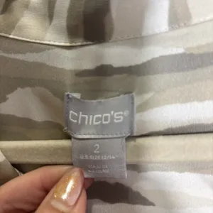 Chico's Neutral Print Maxi Dress Button Front Long‎ Sleeve Belted Size 2 (12/14) thumbnail 2