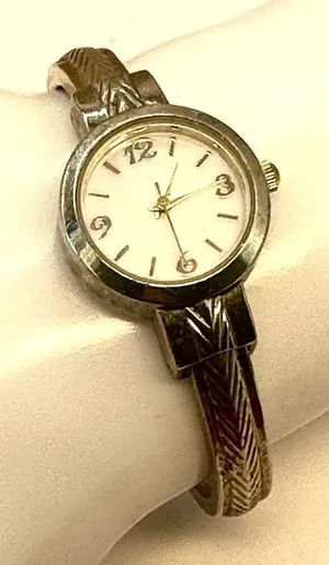 Vintage gold tone bracelet watch abalone face thumbnail 1