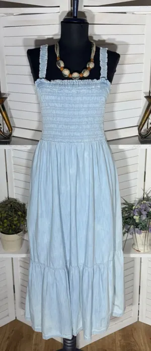 Vintage Y2K Gap babydooll denim dress tiered cotton cottage boho Western coastal thumbnail 1