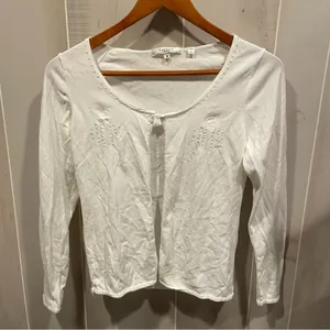 Vintage Y2K creamy white beaded trim Vertigo Paris stretchy cardigan sweater thumbnail 1