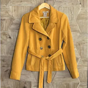 Paris Blues Women's Mustard Yellow Double Breasted Wool Coat Size M Y2K thumbnail 1