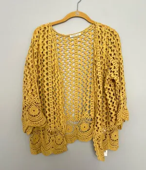 Do Everything In Love NEW NWT Yellow Eyelet Crochet Sweater thumbnail 1