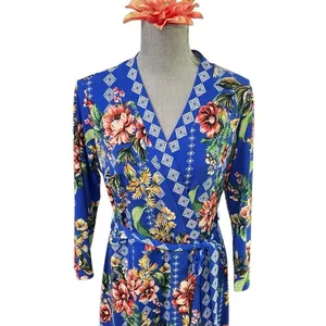 Eci New York Dress Womens Blue Midi Floral Wrap Floral Ladies size L thumbnail 7