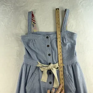 Anthropologie Allihop Sz L Apron Front Dress‎ Picnic Knee Length Blue Button Up thumbnail 10