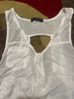 Brandy Melville White Sheer Blouse Tank Top Crop Top Henley Back Cutout Pocket thumbnail 2