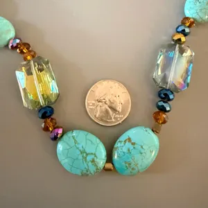 Boho Turquoise Colored Howlite Crystal Toggle Clasp Statement Necklace Blue thumbnail 6