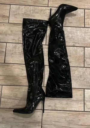 Over The Knee Glossy Stiletto Booth Tight High Boots Ultra High Heel Shoes Pointed Toe thumbnail 7