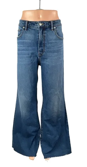 Free Assembly Women's Blue High Rise Wide Leg Baggy Palazzo Denim Jeans Size 35 thumbnail 1