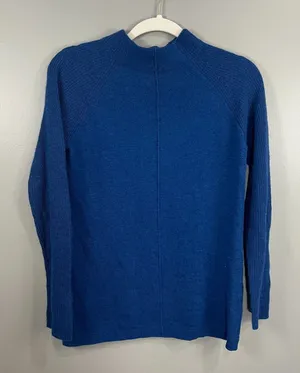 Forte Cashmere Womens Cashmere Mock Turtleneck Long Sleeve Sweater Blue Small thumbnail 1