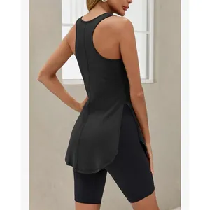 Womens‎ Black Racerback Tank Top Longline Side Slit Scoop Neck Tunic Size Small thumbnail 2