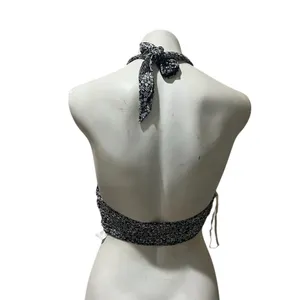 Gilly Hicks Women's Floral Halter Tank Top M Black Open Back Casual thumbnail 7
