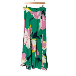 Premier Amour Green Pink Floral High Waist Maxi Skirt Large Crepe Flowy Summer thumbnail 2