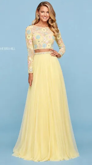 Sherri Hill 53553 Light Yellow Multi Beaded Two Piece Gown Size 2 NWT thumbnail 1