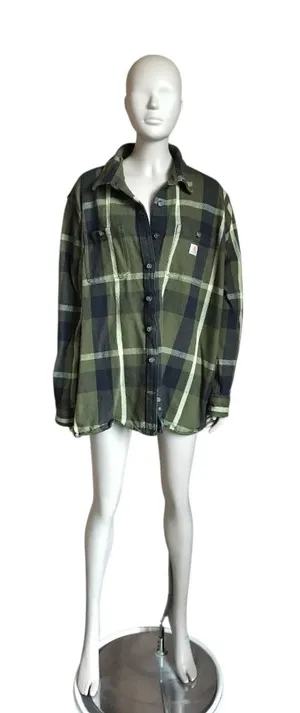 Carhartt Green and Black Flannel Plaid Top thumbnail 1