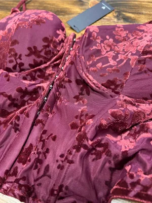 Lulus Burgundy Velvet Burnout Corset Top Size Small NWT thumbnail 2