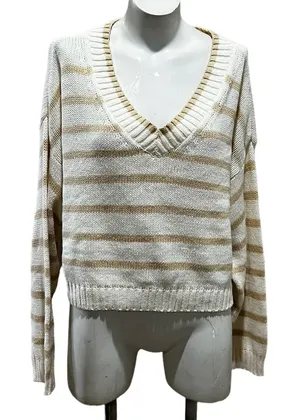 American Eagle beige striped pullover sweater thumbnail 1