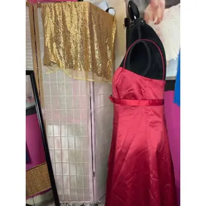 Davids Bridal Red‎ Satin A-Line Formal Gown Dress with Bow Waist Size 12 thumbnail 9