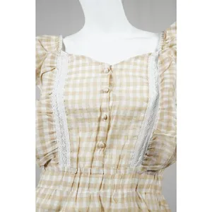 MABLE Gingham Plaid Checkered PeasantRuffle Sleeve Dress Womans Medium thumbnail 5