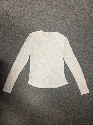 Free People We The Free White Marled Ribbed Long Sleeve Top Small thumbnail 4
