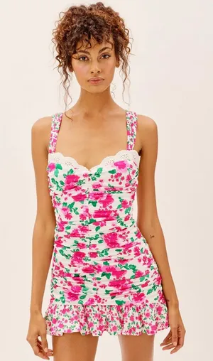 For Love & Lemons Petal Tank Mini Dress Carnation Size Large thumbnail 1