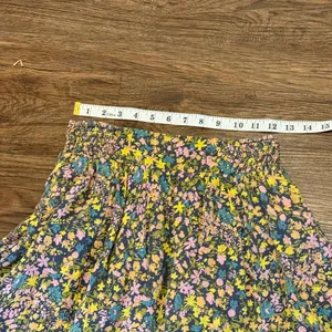 Free People Floral MIDI Skirt Smock Waist Yellow Gray Green Blue Small thumbnail 3