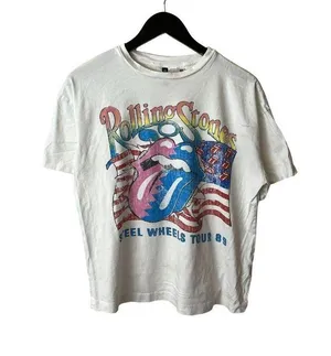 The Rolling Stone Steel Wheels Tour T Shirt Medium M Womens White Single Band thumbnail 1