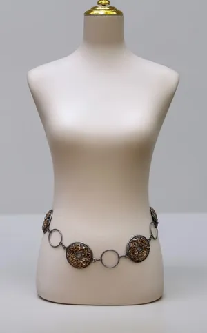 Medallion Chain Link Belt OS Brown Silver Boho Stone Inlay Earthy Artsy Western thumbnail 1