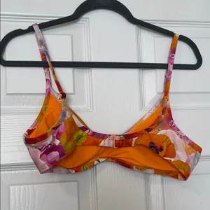 Floral Printed Scoop Bikini in Orange & Pink thumbnail 2