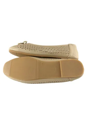 Womens Ballet Flats Faux Leather Laser Cut Bow Beige Nude Shoes Size 41 US 10 thumbnail 4