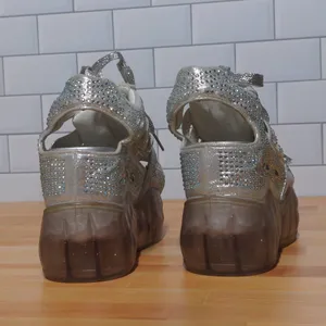 Anthony Wang Platform Sandals Silver Cutout Bedazzled Wedge Y2K 35 (US 4-4.5) thumbnail 6