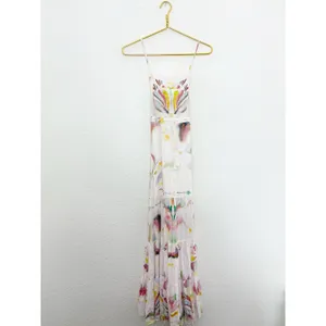 Free People Sounds Of Spring Maxi Dress Size 6 Ivory Watercolor Bib Overall thumbnail 4