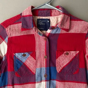 American Eagle outfitters sz 4 red blue 100% cotton flannel shirt‎ thumbnail 2