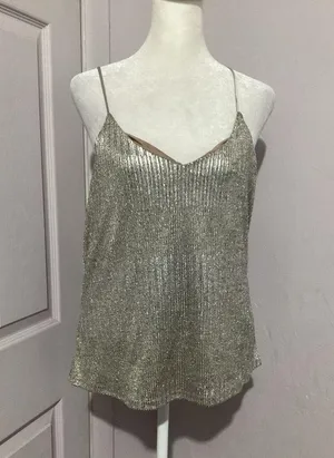 Bishop & Young Letitia Beige Metallic Racerback Shimmer Tank L thumbnail 2