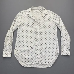 Frank & Eileen Barry White Navy Blue Star Print Cotton Button Down Shirt Small thumbnail 1