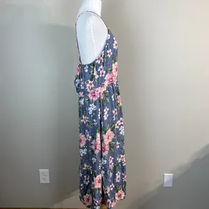 Hiatus Dress Womens XL Blue Pink‎ Floral Midi Strappy Open Back Casual Summer thumbnail 5