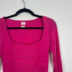 Wilfred‎ Women's Pink Long Sleeve Ruched Cropped Square Neck Tee Sz S thumbnail 3