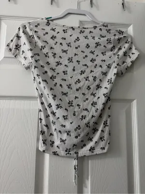 Floral Ribbed Tie Front Top Medium Cottagecore Fairycore Boho thumbnail 2