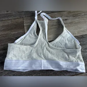 Calvin Klein Cream Ribbed Logo Bra thumbnail 3