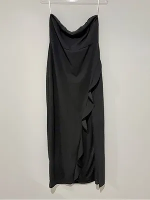 Lulus After Hours Strapless Ruffled‎ Slit Maxi Dress HL1023 Black Size XL thumbnail 2
