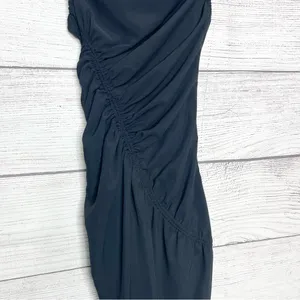 Abercrombie & Fitch Black Asymmetrical Bodycon Ruched Midi Dress Size XXS thumbnail 3